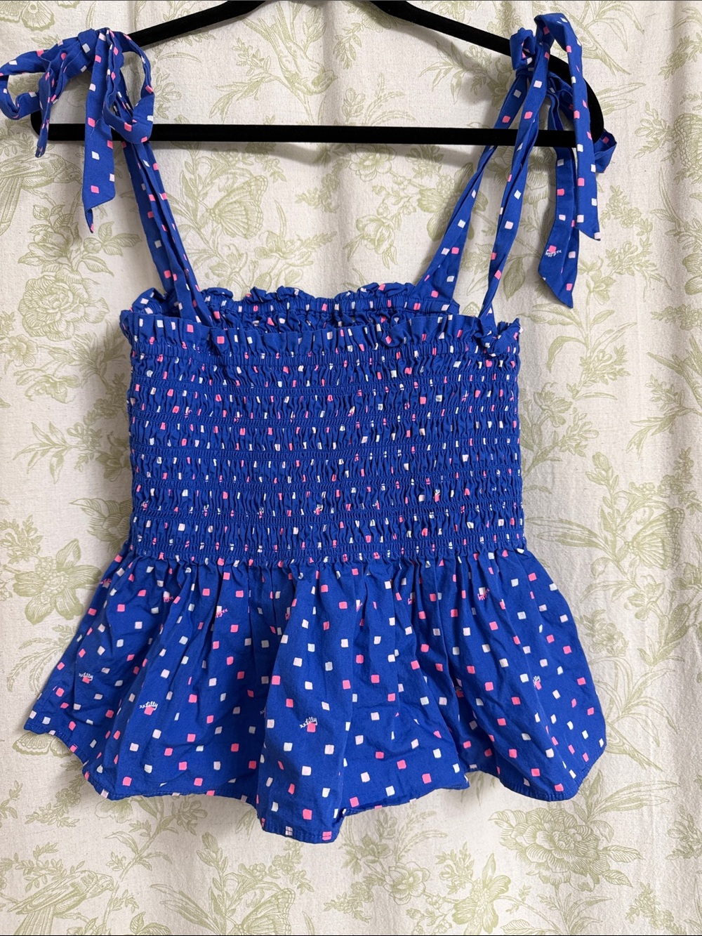 Lilly Pulitzer Blue Rivera Smocked Top Tie Shoulder Ruffle - Picture 6 of 7